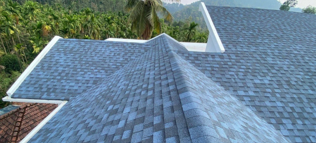 Aerial close-up of architectural shingles by Roofopolis