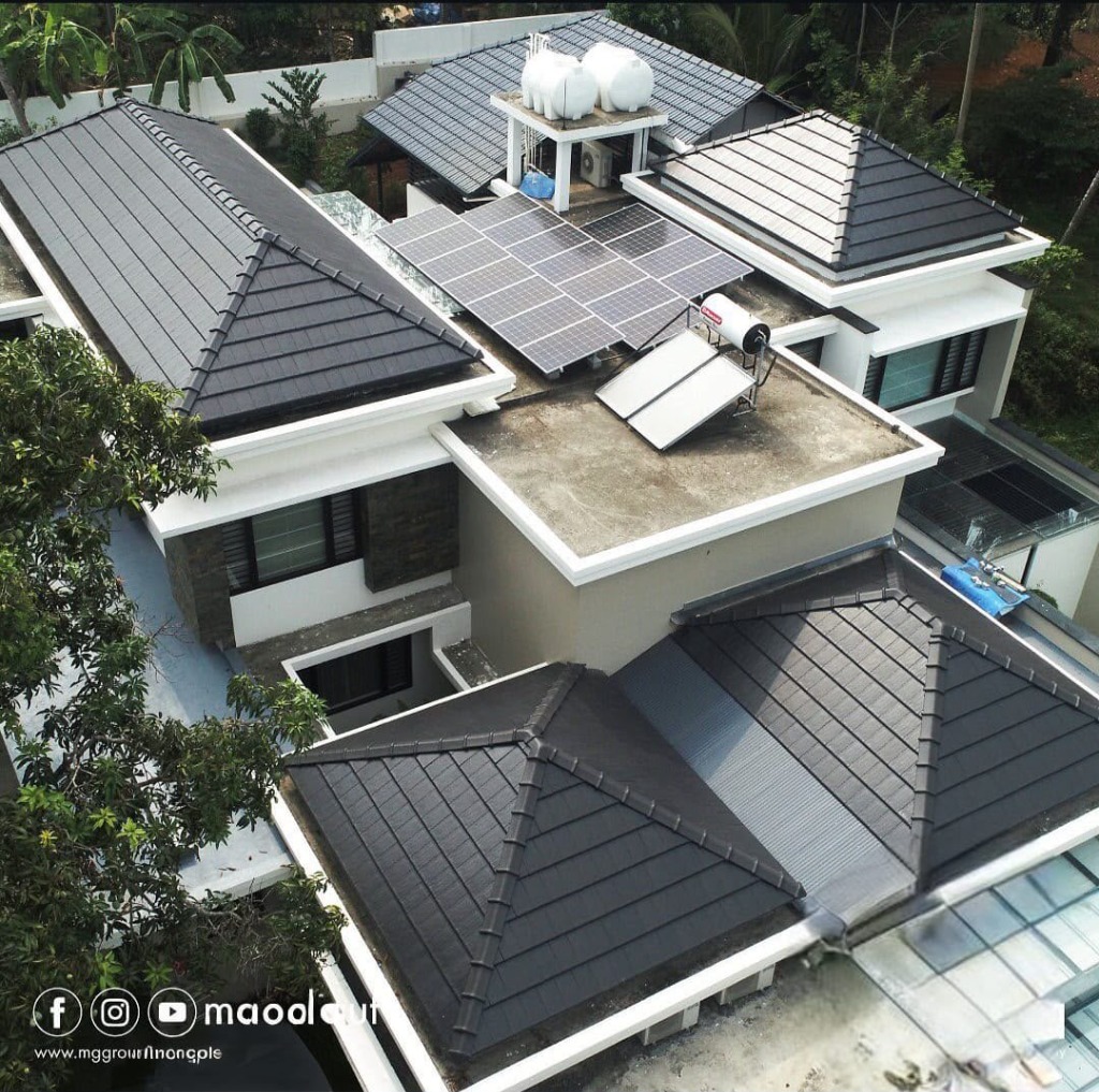 Multi-gable estate with imported black flat tiles