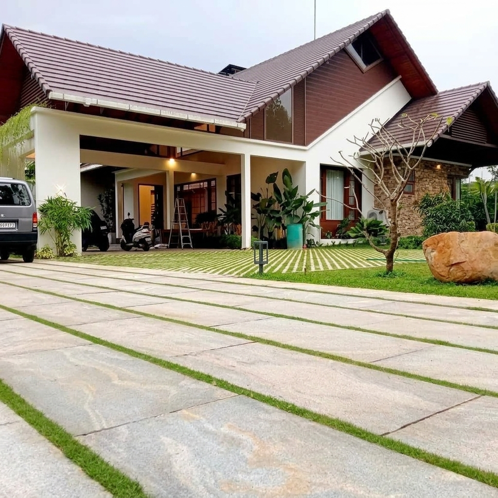 Modern Home with Brown Flat Tiles