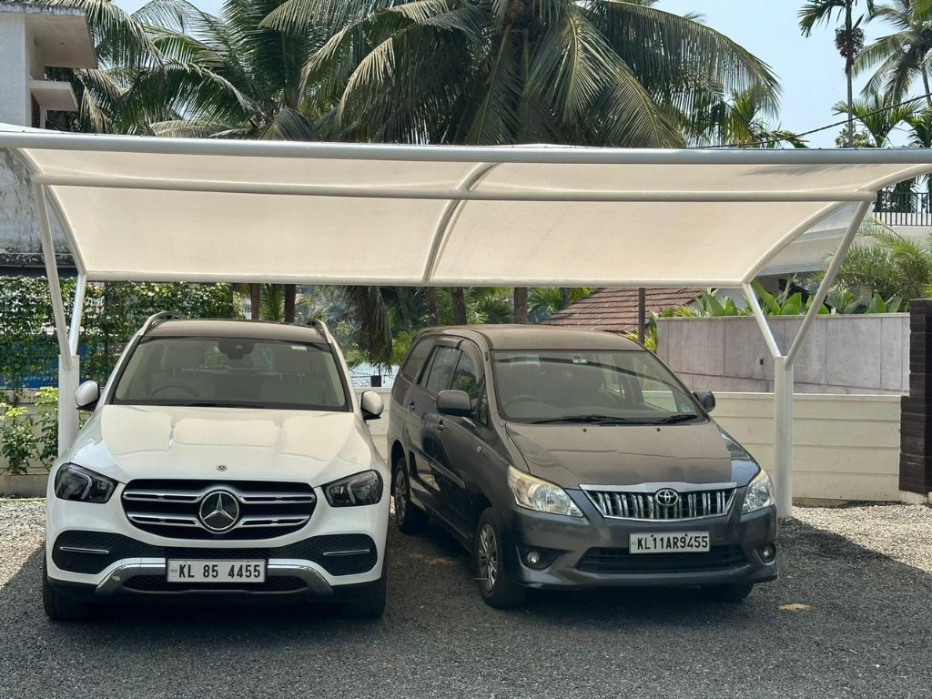 Large white tensile roof structure
