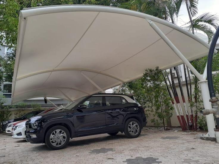 Clean white residential tensile roof